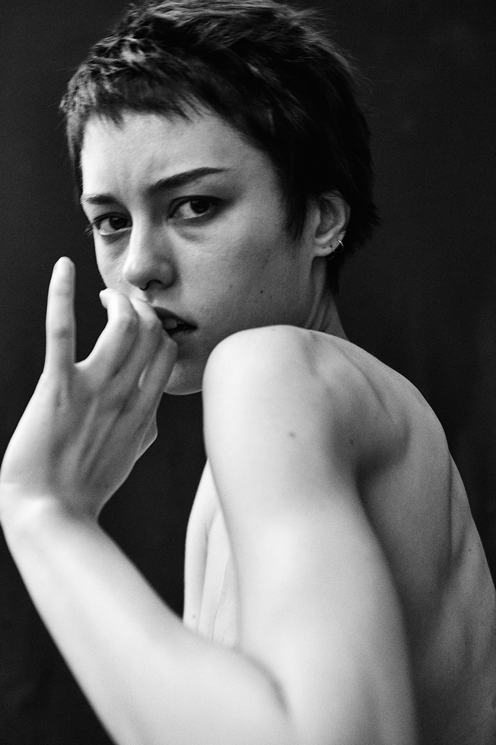 Model Sasha Shugaii. Black and white photo by Patrick Xiong. 