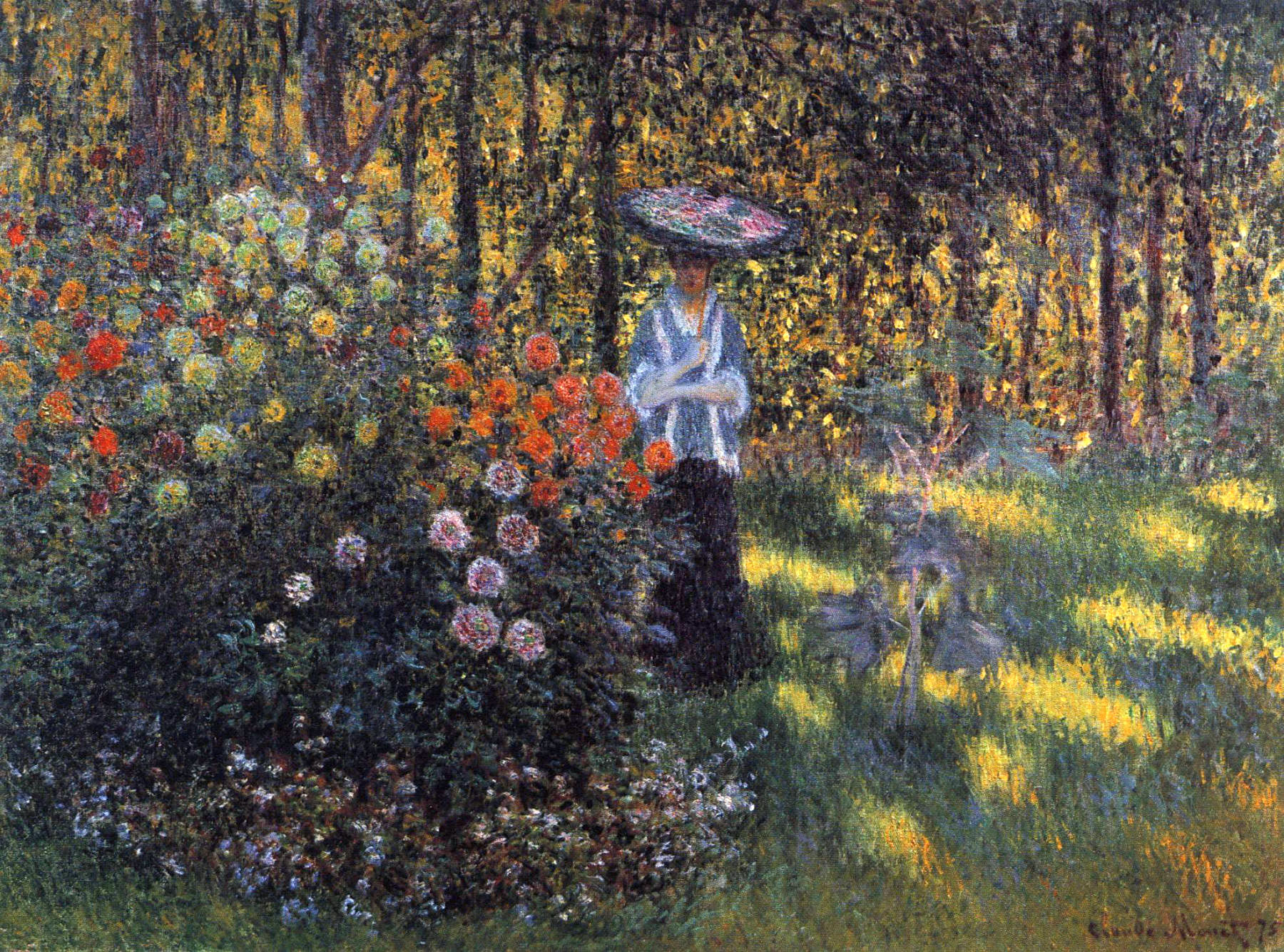 Image of Woman with Parasol in a Garden.