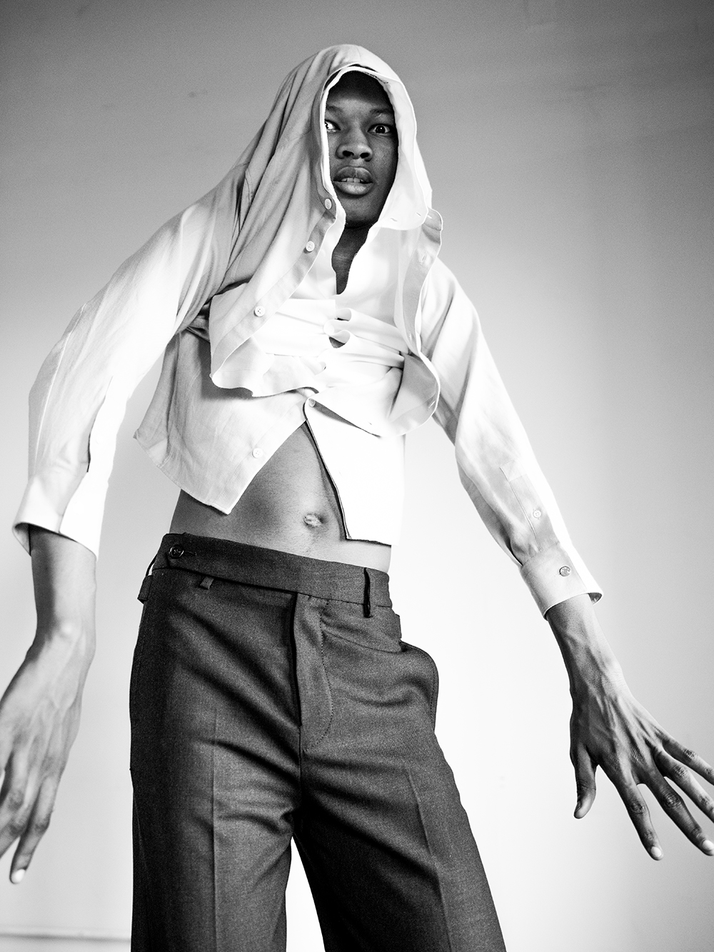 Black and white photo of Jabali Sandiford by Michael Donovan for MONROWE Magazine